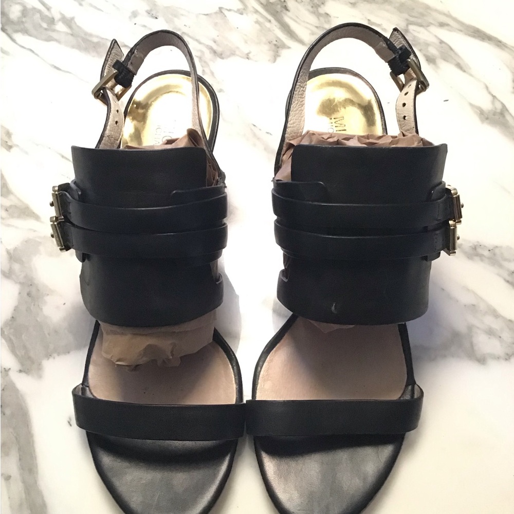 Michael Kors Black Leather Strappy Ankle Buckle Sandals